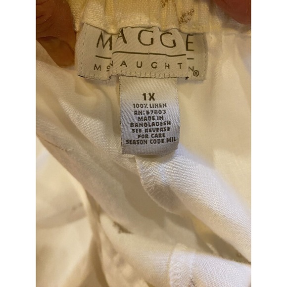 Maggie McNaughton Linen Embroidered, Crop Pants Sz 1X Beige, 1/2 Elastic Waist - Picture 7 of 8